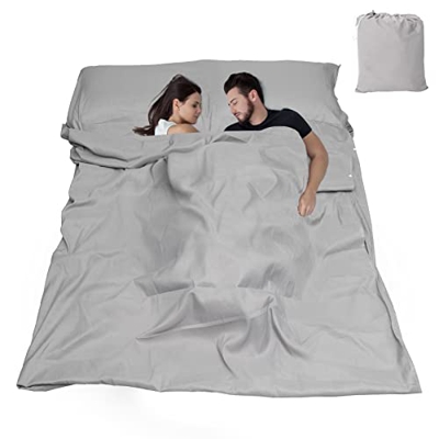 HOXEEJEE Saco de Dormir Doble 180 x 210 cm, Sábanas para Saco de Dormir de Microfibra Ligero y Compacto, Saco de Dormir de Emergencia 2 en 1 Manta tér