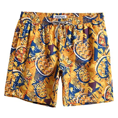 MaaMgic Bañador Hombre Shorts de Baño Shorts de Playa Traje de Baño para Natación Secado Rápido para Vacaciones,V Piña,XXL