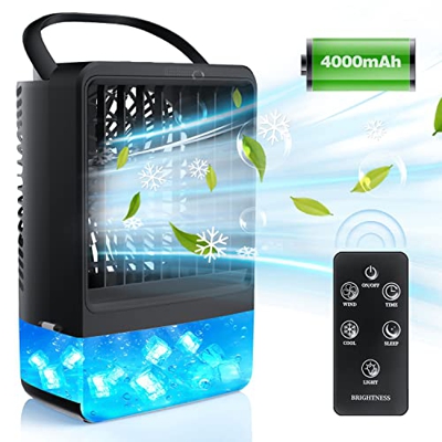 Aire Acondicionado Portatil, Enfriador de Aire Móvil, ANEEWAY Climatizador Personal Portátil Silencioso con Control Remoto, Tanque de Agua 450ml, Vent