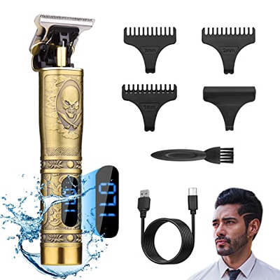 Maquina Cortar Pelo, Cortadora de Cabello Profesional, Cortapelos Hombre con peines guía, Carga Rápida USB Inalámbrica Recortador Pelo Barba (Oro)