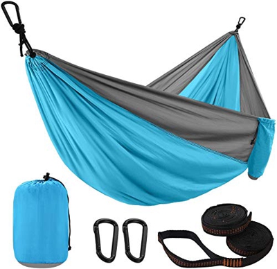 Hamaca de Camping, 270 x 140 cm Hamaca de Viaje Ultraligera con Bolsa para Camping Jardín y Viaje, 250kg de Capacidad de Carga, Secado Rápido, Transpi