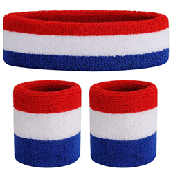 ONUPGO Juego de muñequeras para niños – Banda deportiva de algodón para deportes (1 diadema + 2 pulseras) (rojo/blanco/azul) características