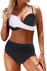CheChury Cintura Alta Conjuntos de Bikinis para Mujer Sexy Push Up Halter Bikini Traje de baño Retro Flores Estampado de Fruncido Bikinis Brasileños d características