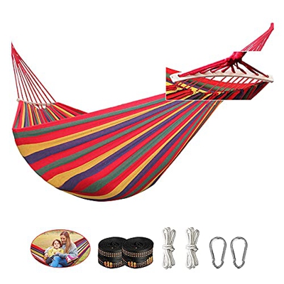 Hamaca Doble, Hamaca Jardin Exterior Colgante con Travesaño und Bolsa de Transporte, Portatil Hamaca de Tela para Jardín Exterior Playa, Capacidad 300