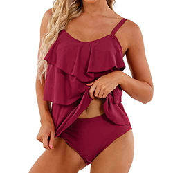 CMTOP Traje de Baño en Dos Piezas Sexy Mujer Bikini con Volantes Halter Top Relleno Cintura Alta Biquini Tallas Grandes en oferta