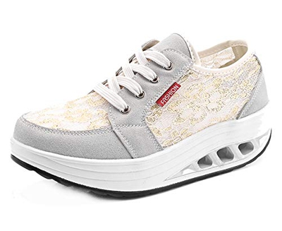 CELANDA Zapatos de Deporte para Mujers Adelgazar Zapatos Sneakers para Caminar Zapatillas Aptitud Cuña Zapatos de Plataforma B Blanco Crema Tamaño: 37