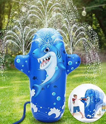 Bovn Juguete de Agua, 2 en 1 Aspersor de Tiburón Inflable para Niños y Saco de Boxeo para Niños, Juguete de Agua y Juguete Deportivo para Niños y Adul