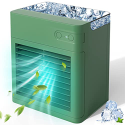 Mini Enfriador de Aire, Enfriador de Aire portátil con humidificador, Carga USB, 3 velocidades ajustables & 7 colores luces LED,Para el hogar, dormito en oferta