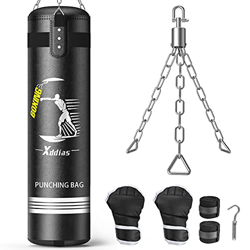XDDIAS Sacos Pesados de Boxeo, Bolsa de Boxeo Colgante de 110 * 30cm con Guantes de Boxeo, Vendas y Cadenas para Colgar para Adulto MMA Fitness Workou características