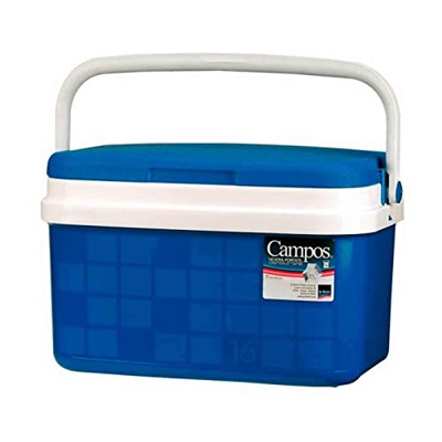 Acan Nevera portátil con asa, 16 litros, Polipropileno,Porta Alimentos para Playa, Acampada, Camping, 25 x 41 x 28 cm, Color Azul y Blanco