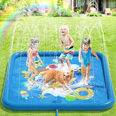 Peradix Splash Pad Cuadrado, Tapete de Juegos de Agua 170CM Almohadilla de Aspersor de Juego, Jardín de Verano Juguete Acuático para Niños,Almohadilla