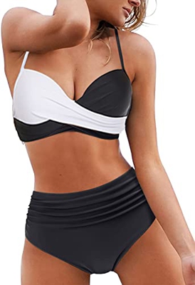 Yutdeng Bikinis Mujer Braga Alta Push Up Bikini Brasileño Traje de Baño Mujer Talla Grande Bañadores Mujer Natacion, Blanco, L