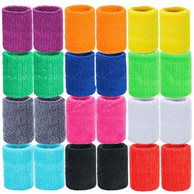 MOOKLIN Juego de 24 Piezas de Muñequeras de Rayas Muñequeras de algodón Coloridas Deportiva Pulsera para Golf, Tenis, Fútbol, Gimnasia, Baloncesto, Ru