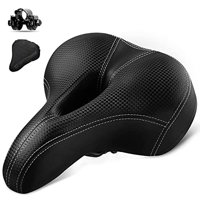BRGOOD Sillín de bicicleta para hombre y mujer, ancho y suave, cómodo sillín de bicicleta, con funda, impermeable, ergonómico, de espuma, para bicicle