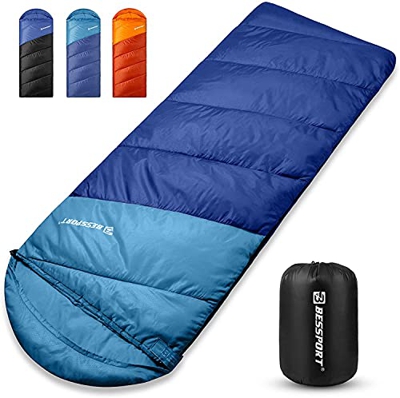 Bessport Saco de Dormir para Adultos, 45 ℉ / 7 ℃ para Clima cálido y frío ４ Estaciones, Ligero y Saco de Dormir Repelente al Agua para mochileros, Aca