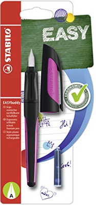 Stabilo EASYbuddy - Pluma estilográfica escolar con pluma para principiantes, color negro y magenta