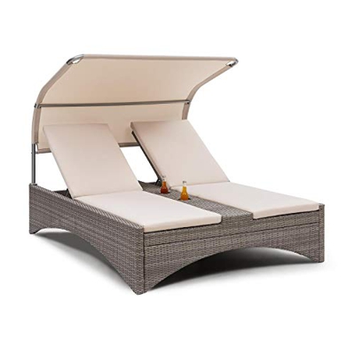 Blumfeldt Eremitage Tumbona para 2 Personas, Cama para Exterior con Respaldo reclinable, Tumbona de jardìn on Fundas hidófugas, con Techo, Tipo: Doubl