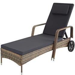 tectake 801041 Tumbona de ratán y Aluminio para jardín, Asiento de ratán sintético para terraza con Ruedas y Respaldo Ajustable, Mobiliario de Exterio características