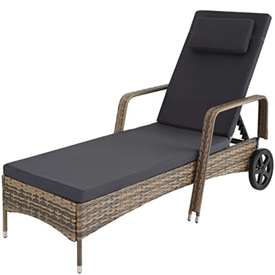 tectake 801041 Tumbona de ratán y Aluminio para jardín, Asiento de ratán sintético para terraza con Ruedas y Respaldo Ajustable, Mobiliario de Exterio