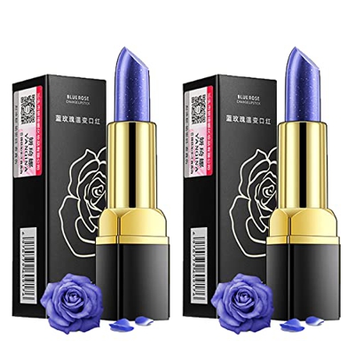 Long-Lasting Moisturizing Lipstick, YANQINA Magic Color Changing Lip Balm Discoloration Blue Rose Shimmer Temperature Change Lipstick, Blue Changed in