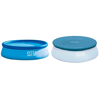 Intex 28130Np - Piscina Hinchable Easy Set 366 X 76 Cm, 5.619 litros + 28022 Easy Set - Cobertor Piscina Hinchable, 366 Cm