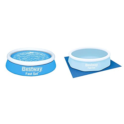 Bestway 57392 - Piscina Hinchable Infantil Fast Set Mi Primera Piscina 183X51Cm + 58001 - Tapiz De Suelo para Piscina 335X335 Cm De PVC Resistente For