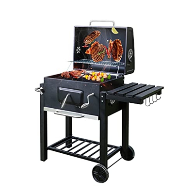 Barbacoa Carbon, Barbacoa de Carbón Para Parrilla con Estante Lateral y Gancho, Barbacoa Para Camping, Jardín, Patio Trasero，137*46*106cm