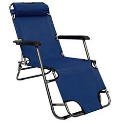 AMANKA Tumbona Plegable | Cómoda Silla de Playa 153 cm + Reposacabezas + Reposapiernas + Respaldo Reclinable | Azul Oscuro características