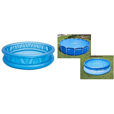 Intex 58431Np - Piscina Hinchable De Relieve Azul 188 X 46 Cm, 790 litros + 29020 - Cobertor Solar para Piscinas 244 Cm De Diámetro