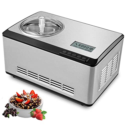 2L Máquina para Hacer Helados con Compresor, 180W Heladera con Refrigeración Automática de Acero Inoxidable, Silencioso y Rápido, sin Necesidad de Pre