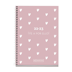 MIQUELRIUS - Agenda septiembre 2022 junio 2023 - Semana Vista - Tamaño Activa 11,7 x 17,4 cm - Bilingüe: español, inglés - School - Rosa Corazones en oferta