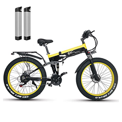26'' Bicicleta Electrica Montaña, Bicicleta Eléctrica Plegable 2 * 10.8Ah batería Litio 48V, con Neumático Gordo 26"* 4", Kilometraje de Recarga hasta precio