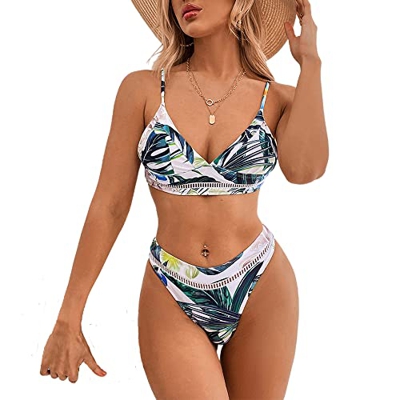 Dariobee Bikinis Mujer Push Up 2 Piezas Conjunto de Bikini Cuello Halter Trajes de baño Cuello de V Tops y Sexy Brasileños Tanga 2022 Bikini Sets - Bl