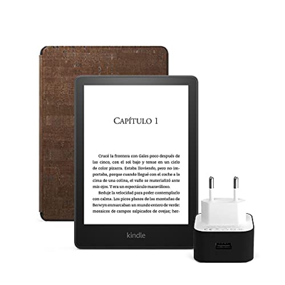Kindle Paperwhite Essentials Bundle con Kindle Paperwhite (8 GB, sin publicidad), Funda de corcho de calidad superior de Amazon y Cargador Amazon Powe