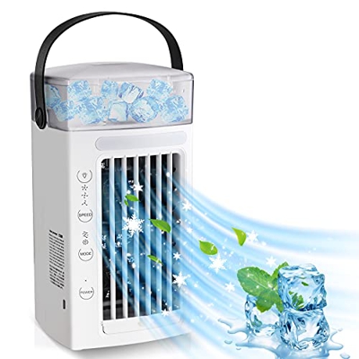 ShiniUni Aire acondicionado portátil, mini enfriador de aire USB, 3 niveles, 5 en 1 Mini aire acondicionado purificador de aire, enfriador por evapora