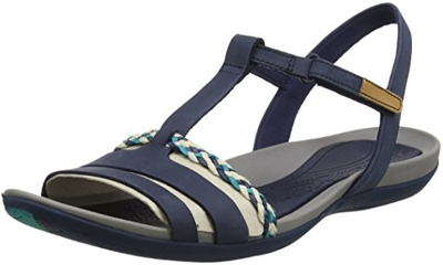 Clarks Tealite Grace, Sandalias con Tira Vertical para Mujer, Azul (Navy), 43 EU