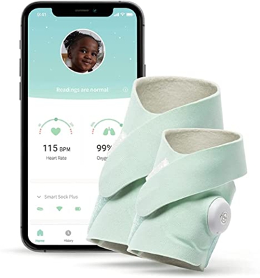 Owlet Smart Sock Plus - Vigilabebés Inteligente con Frecuencia Cardíaca y Nivel de Oxígeno (0 - 5 años) - Verde Menta