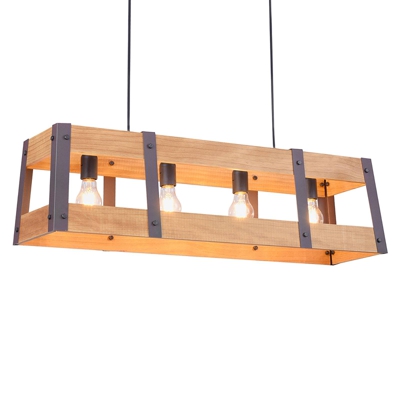 Lámpara colgante Crate de madera, 4 luces