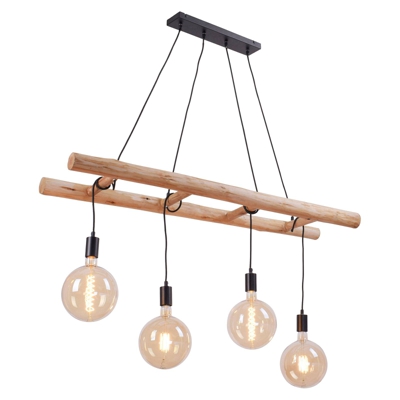 Lámpara colgante Edgar de madera, 4 luces