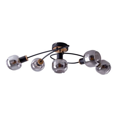 Plafón Fumoso, 5 luces, negro