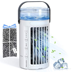 Hommie Aire Acondicionado Portátil, 5 EN 1 Enfriador de Aire Dobles Ventiladores para Aire Frío Fuerte/3 Velocidades/45db Silencio/7 Colores LED Luces precio