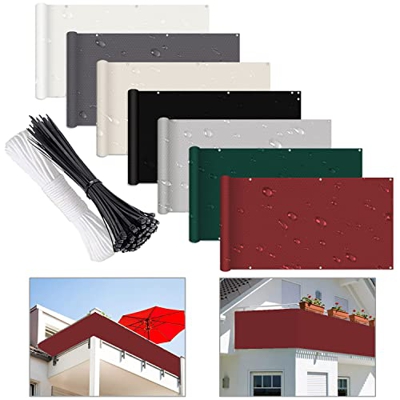 ELINHGO Lonas Balcon 80x600cm, Pantalla para balcón para Tener privacidad, Tela Resistente al Agua, Duradera, Ideal para Balcón, Jardín, Piscina - Vin