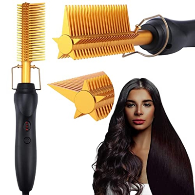 Peine Caliente Eléctrico, Peine para Alisar el Cabello con Calor, Plancha de Pelo de Peine Caliente de Cinco Puntas para Mujeres Hombres Cabello Seco 