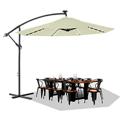 LARS360 Sombrilla de aluminio de 350 cm de diámetro con iluminación LED solar, resistente al agua, con mecanismo de manivela, para balcón, jardín, mer precio