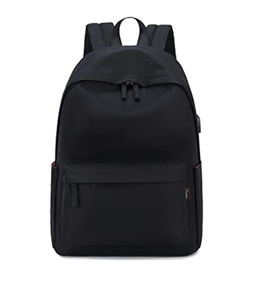 Acmebon Mochila Impermeable Informal para Chica y Chico Bolsa de Libros de Color Puro para Adolescentes Negro