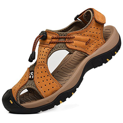 Rismart Hombre Punta Cerrado Gancho y Bucle Al Aire Libre Excursionismo Cuero Zapatos Sandalias y Chanclas SN1505(Broncear,41 EU) en oferta