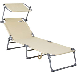 CASARIA Tumbona de Playa Plegable 195x60 Parasol Respaldo Reclinable Ligera máx.115Kg Aluminio Crema en oferta