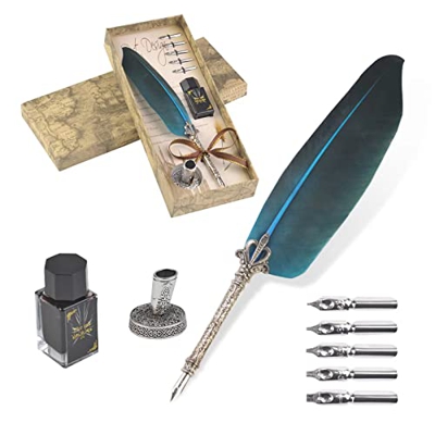VABNEER Pluma de Inmersion Pluma Antigua Escritura Metal Pluma de Caligrafía Para uso personal, regalo ejecutivo y decoración de escritorio antigua (c