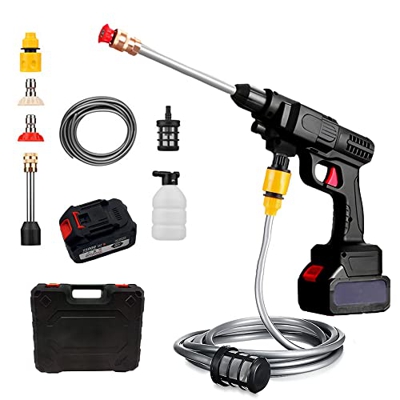 Pistola de Alta Presión Portátil Batería 15000mAh autonomía 45 min, Set de Pistola Lavadora Inalámbrica 25V MAX 430 PSI, Sin Cables, Recargable con Ac