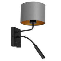 Aplique Soho cilíndrico, brazo de lectura gris/oro características